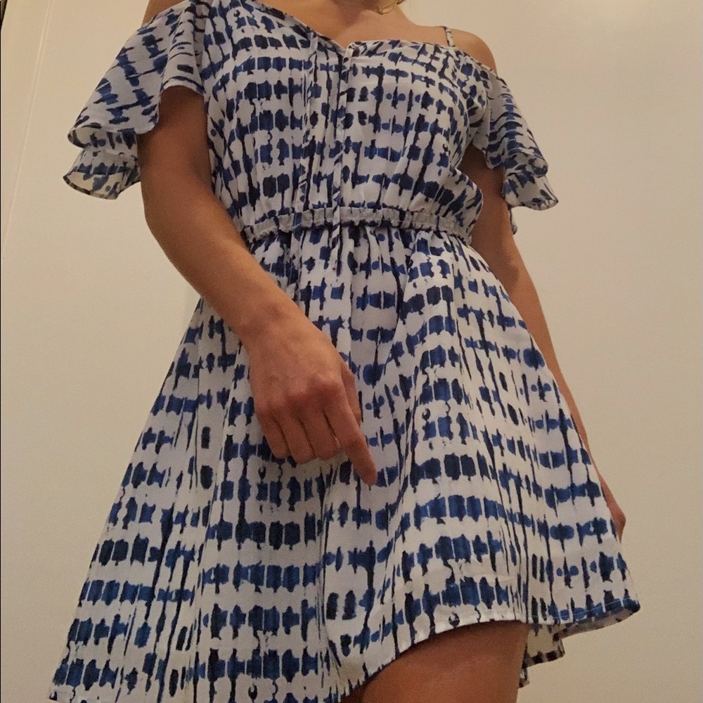 Blue & White Off the Shoulder Sundress